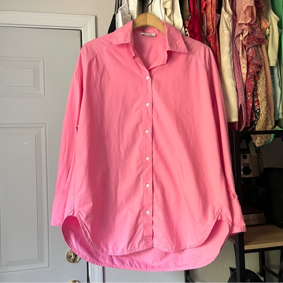 SANDRO pink oversized cotton long sleeve button up shirt - Picture 1 of 9